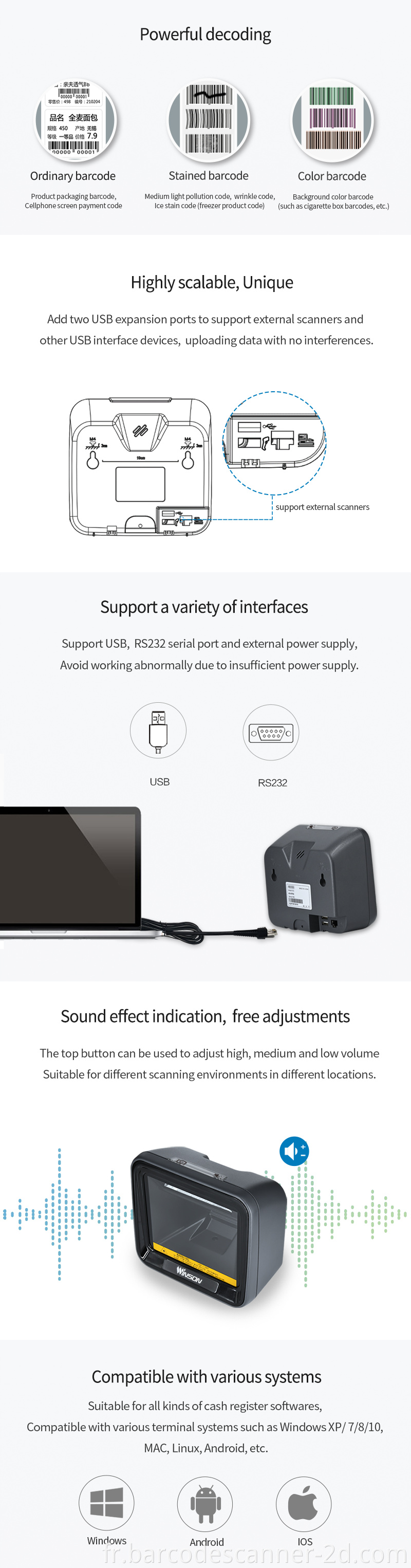 Desktop Omnidirectional 1D 2D Barcode Scanner